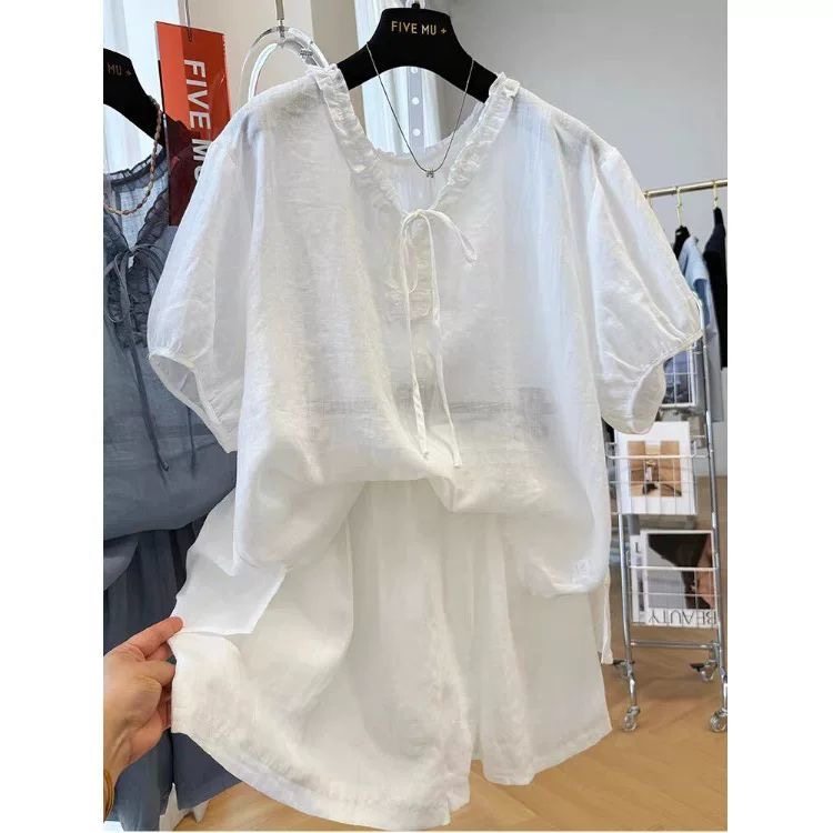 2-300斤大码木耳边短袖上衣女夏2025新款褶皱百搭休闲短裤两件套,女装/女士精品,大码套装,淘宝优惠券,粉丝福利购,淘宝优惠卷