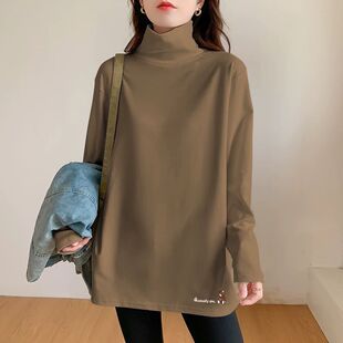 女秋冬胖MM德绒洋气内搭宽松长袖 高领打底衫 T恤上衣潮 300斤大码