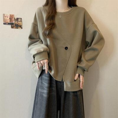 大码设计感不规则加绒卫衣女秋冬