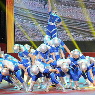 新款建筑工人演出服 咱们工人有力量舞台装 矿工电工连体衣表演服