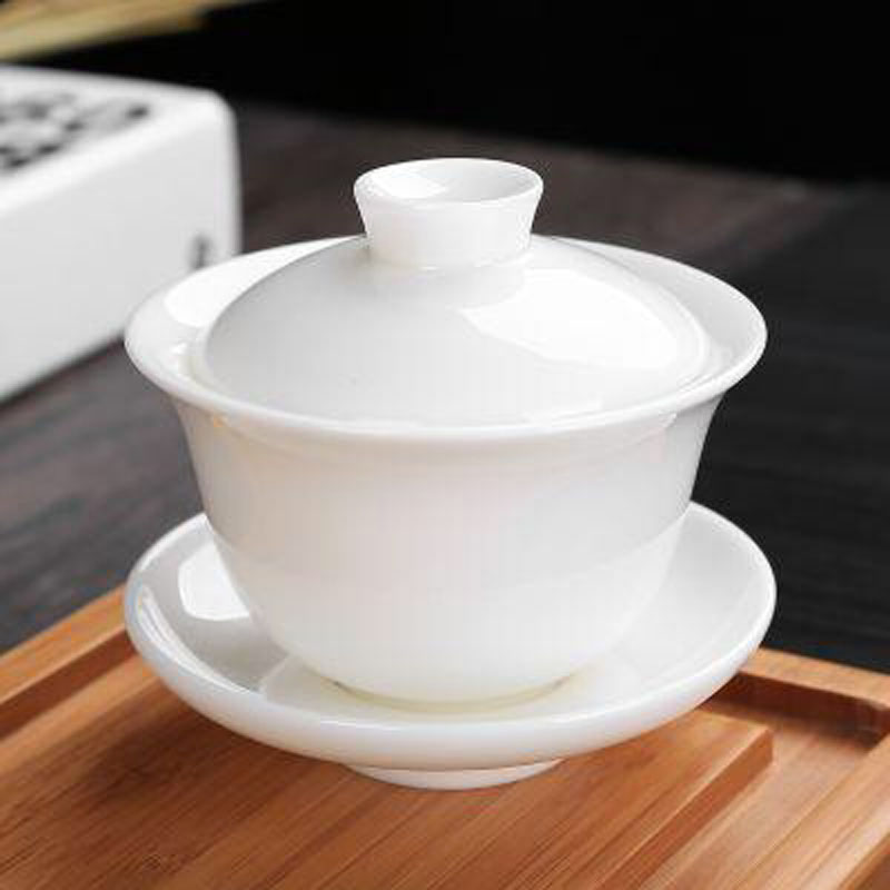 德化白瓷盖碗三才功夫茶杯