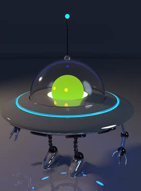 C4D外星人与飞碟3D模型素材文件关节绑定