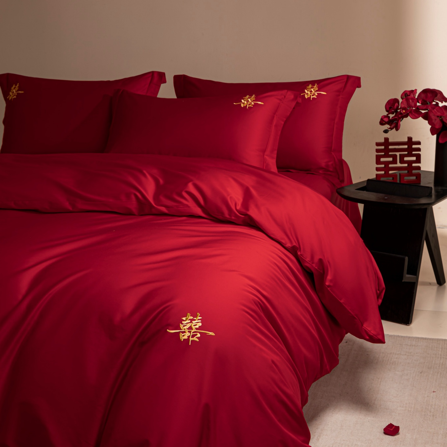 100%全棉纯棉婚庆结婚刺绣四件套