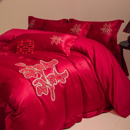 不掉色不起球高档刺绣结婚四件套