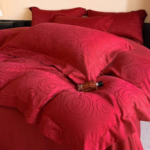 高档结婚四件套红色纯棉婚庆被套罩高级感新婚房陪嫁喜被床品备婚