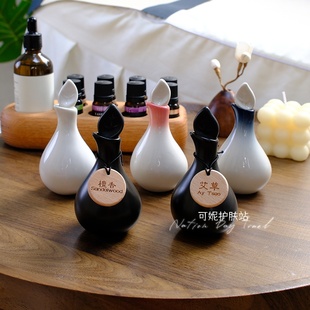 泰式陶瓷树叶精油壶美容院精油瓶spa香薰闻香瓶分装壶瓶木质托盘