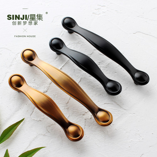 拉手星集锌合金柜门黄古铜美式