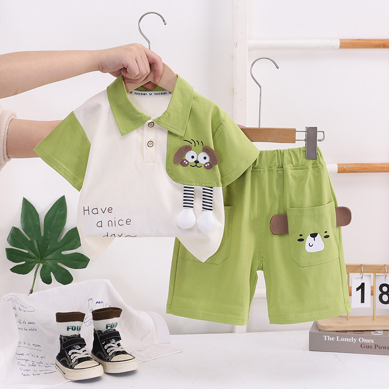 儿童夏装1-2-3-4岁男宝宝卡通夏季短袖套装婴儿两件套新生儿衣服5