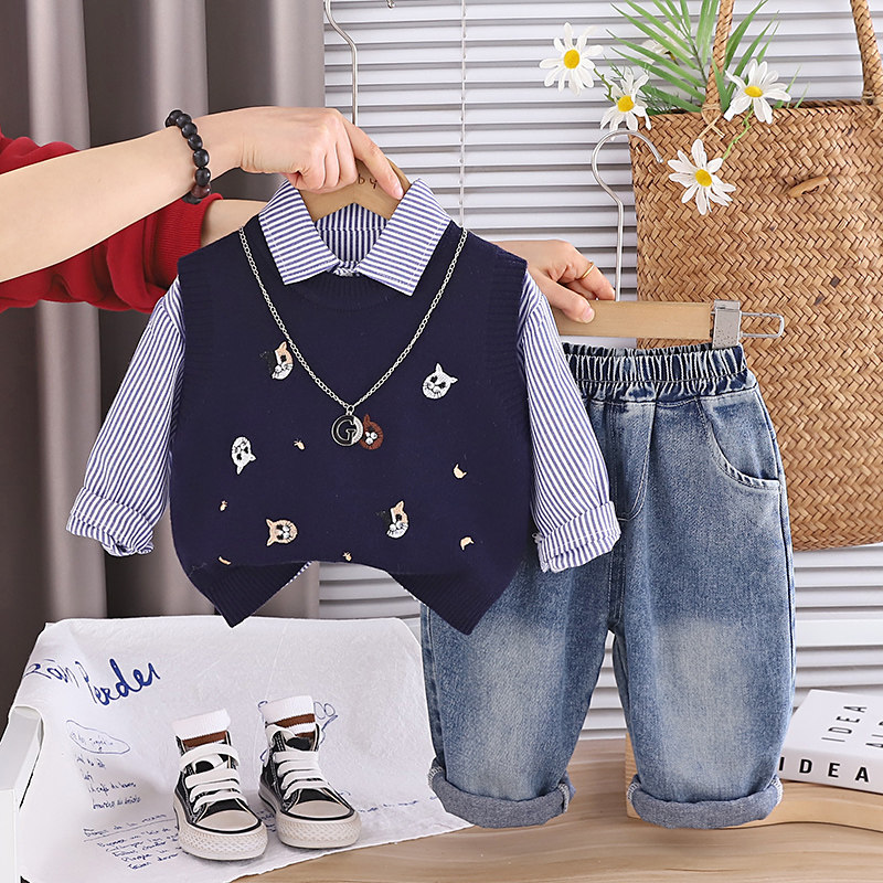 男宝宝春装1-2-3-4岁儿童洋气毛衣三件套小孩秋季套装婴儿衣服潮5