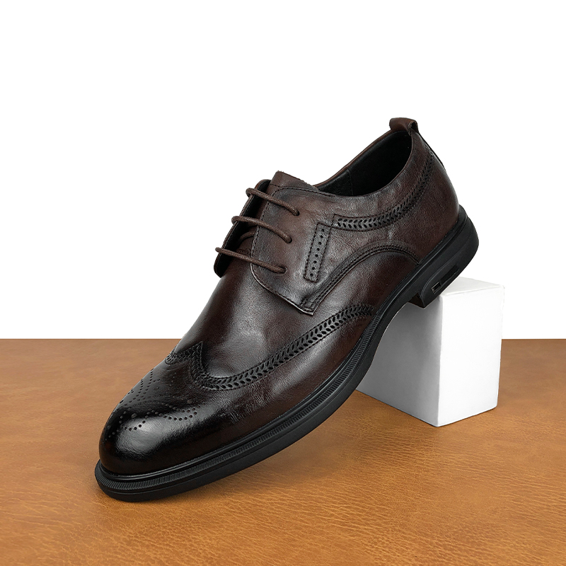 男士真皮商务鞋正装皮鞋布洛克风格头层牛皮百搭轻便防滑透气舒适