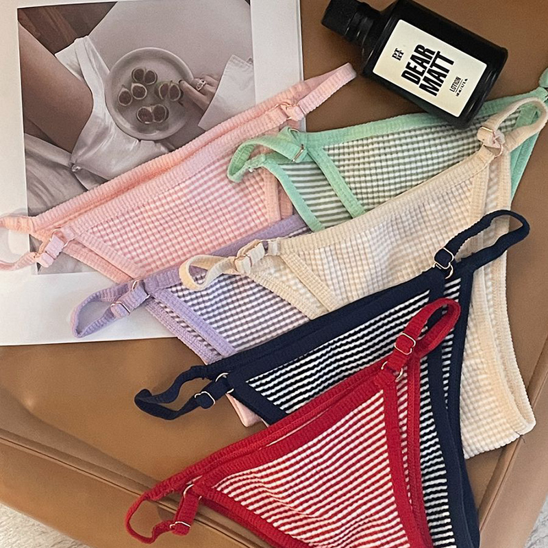 欧美可调节格子条纹磨毛舒适内裤