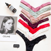 丁字裤 纯欲高腰情调冰丝健身无痕内裤 女欧美性感T裤 字母水钻时尚