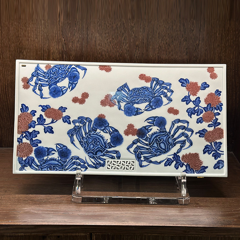 又见春风  青花釉里红螃蟹系列干泡台壶承盖碗杯子盖置茶具