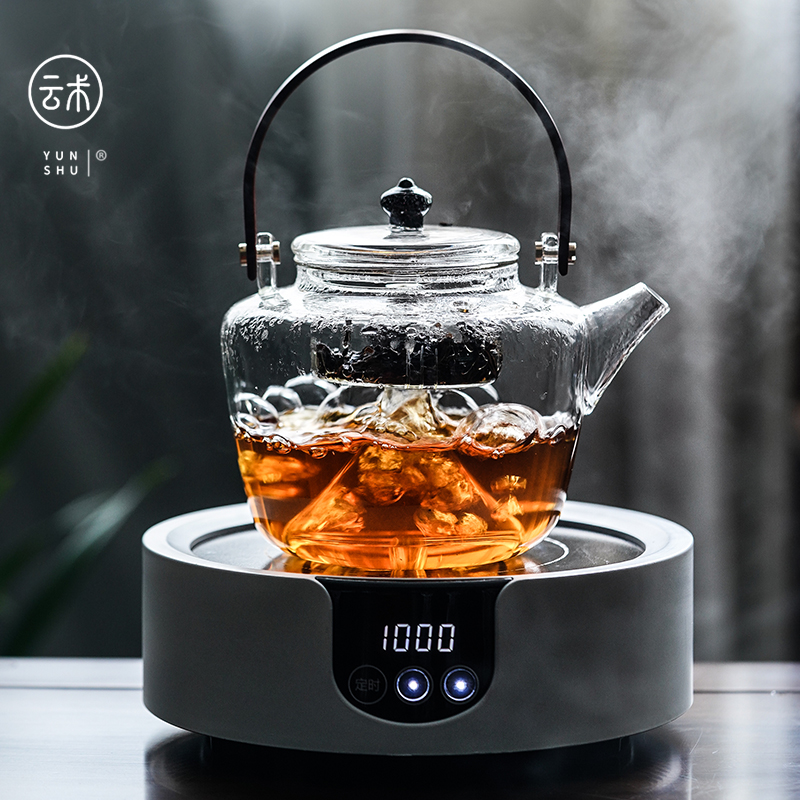 云术日式实木提梁蒸茶壶家用耐热玻璃煮茶壶茶器电陶炉过滤泡茶壶