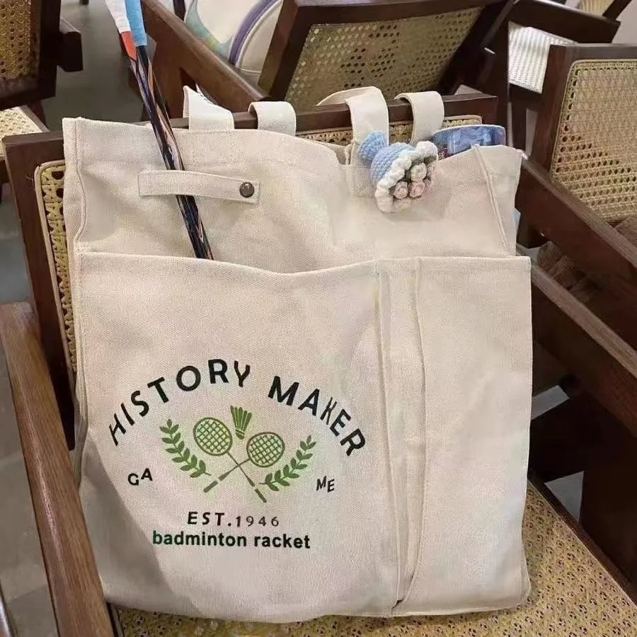 羽毛球包ins日系帆布包袋慵懒风大容量单肩手提运动包百搭托特包