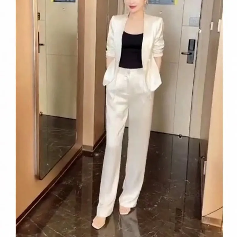 夏季新款通勤西装阔腿裤三件套