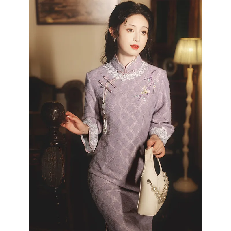 2026紫色新中式改良旗袍女秋季