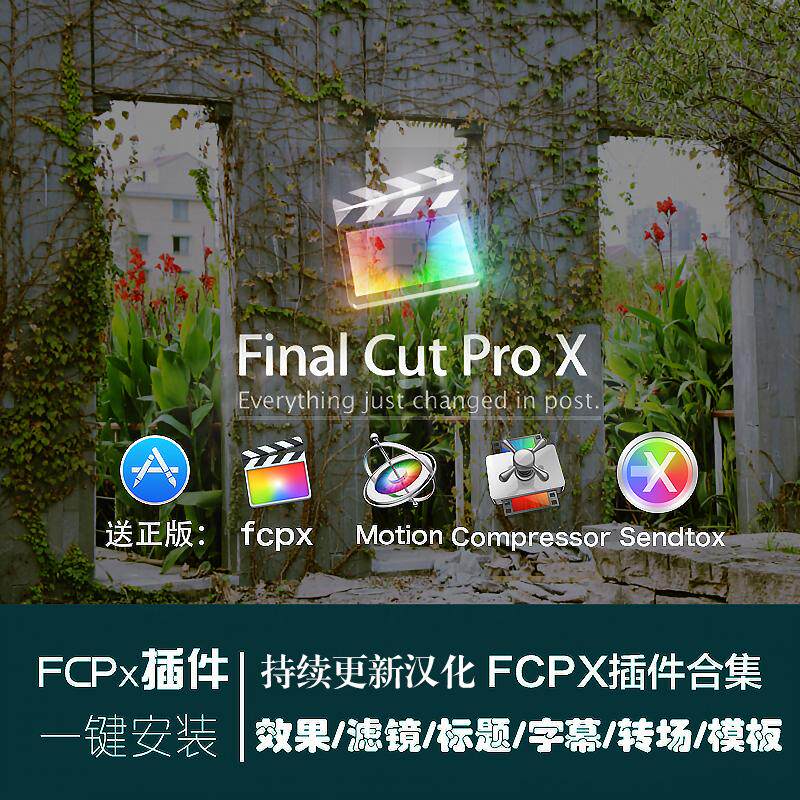 FCPX中文插件合集效果预设调色转场字幕磨皮片头sendto X软件剪辑