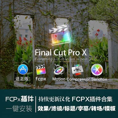 FCPX中文插件合集效果预设调色转场字幕磨皮片头sendto X软件剪辑