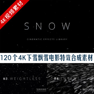 视频素材120个4K下雪飘雪电影合成素材Lens Distortions SNOW