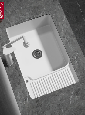 SAGGSA洗衣盆陶瓷洗衣池阳台带搓衣板洗漱盆70cm80cm加大洗衣台盆