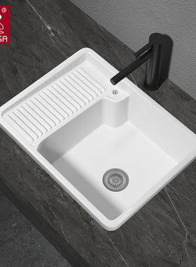 saggsa陶瓷洗衣盆带搓衣板台中盆半嵌入式阳台洗衣槽台上洗衣池