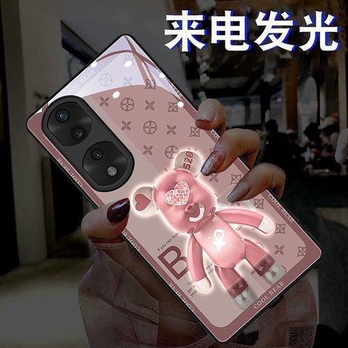 爱心暴力熊适用华为mate706050pro来电发光手机壳p506070玻璃高级感nova121098pro卡通酷炫荣耀20010090创意