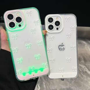 网红粉白蝴蝶结来电闪发光适用iPhone17promax透明手机壳声控创意苹果16plus防摔15科技感14超火13可爱12xs11