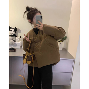 咖色棉衣棉服女冬季2023新款高级感超好看小个子加厚美式短款外套