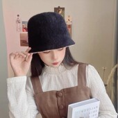 日本needs uvcut渔夫帽子女短檐针织帽秋冬可爱毛绒圆脸羊毛混纺