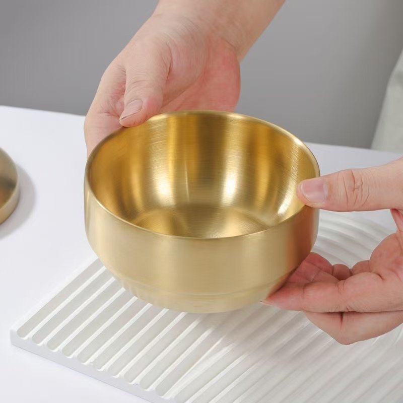 金饭碗纯正304不锈钢米饭碗现代简约双层隔热防烫防摔坏餐具金色