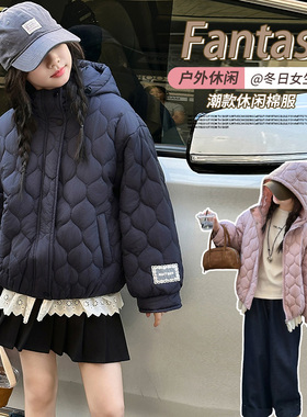 女童夹棉外套秋冬新款儿童加绒加厚紫色二棉薄棉棉服超好看初冬女