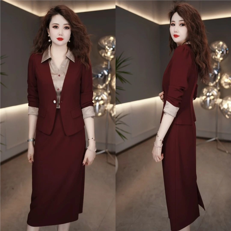 2025新款今年流行爆款外套连衣裙秋优雅贵气红色气质时尚显瘦套装