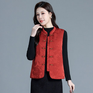 巨好看的红色新中式羽绒棉服棉衣马甲女款2025新款外穿秋冬季马夹