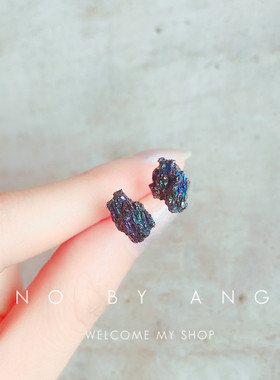 天然七彩矿水晶石耳钉女纯银新款潮简约小众设计感高级韩版耳