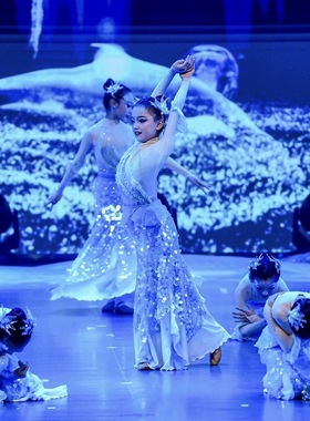 逐浪奏鸣曲唧唧鱼儿跃表演服傣族儿童古典舞亮片鱼尾裙演出服群舞
