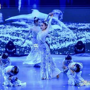 逐浪奏鸣曲唧唧鱼儿跃表演服傣族儿童古典舞亮片鱼尾裙演出服群舞
