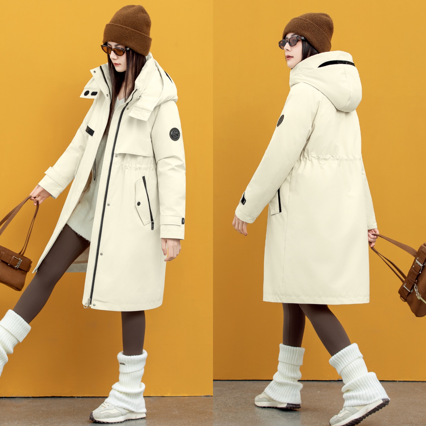 女长款抽绳脱卸派克羽绒服翻新