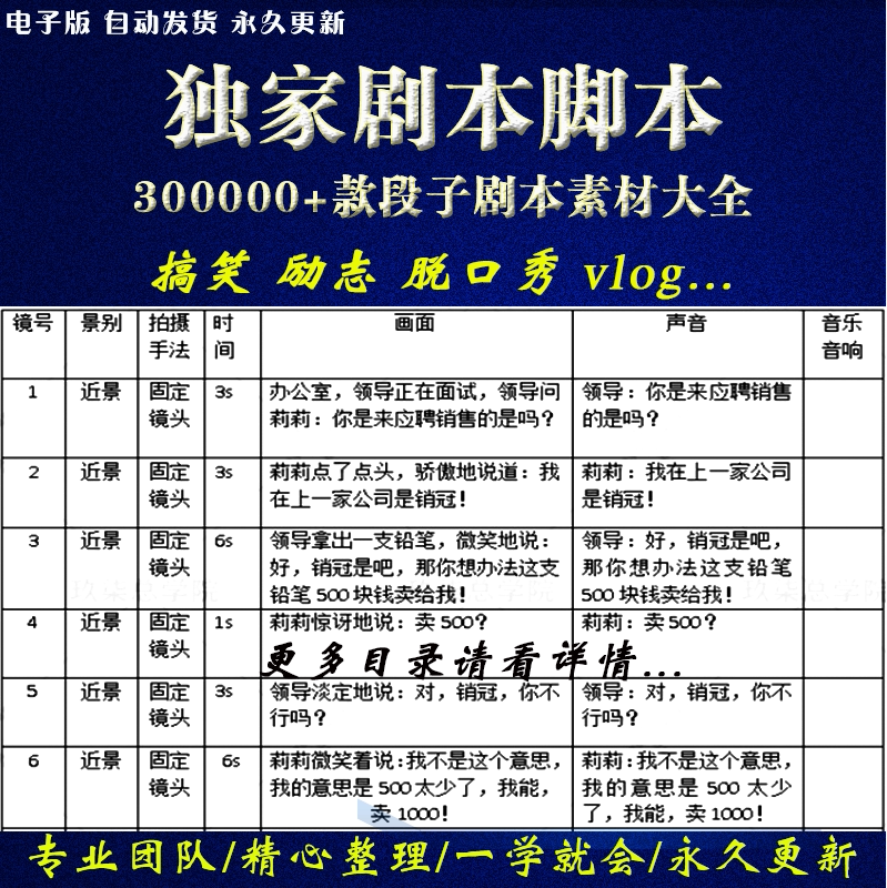 抖音短视频vlog分镜头脚本搞笑正能量段子脱口秀文案创作剧本素材