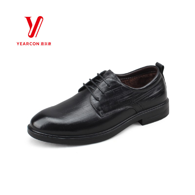 意尔康商务正装真皮加绒系带皮鞋