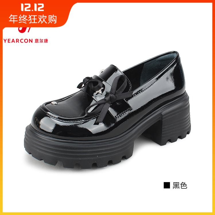 意尔康女鞋2025春季新款厚底漆皮
