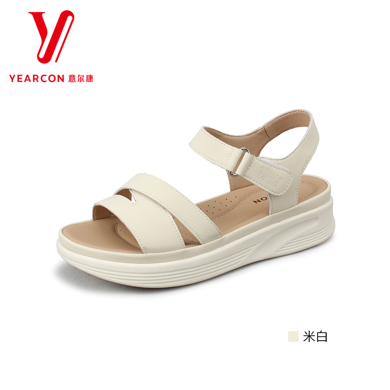 意尔康凉鞋女2025新款夏季平底真皮妈妈鞋舒适软底凉鞋女款09993Y