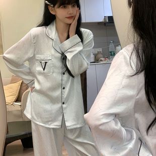 高级感家居服套装 长裤 可外穿 冰丝长袖 维多利亚睡衣女缎面2025新款