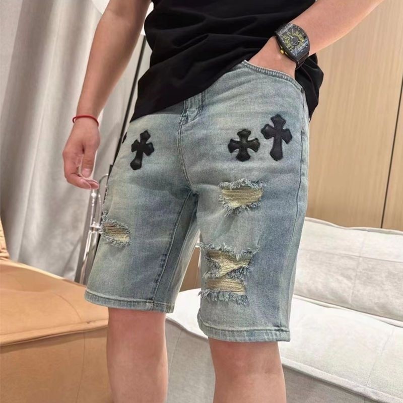 夏季新款男士复古水洗破洞牛仔短裤高品质时尚百搭五分裤青年马裤