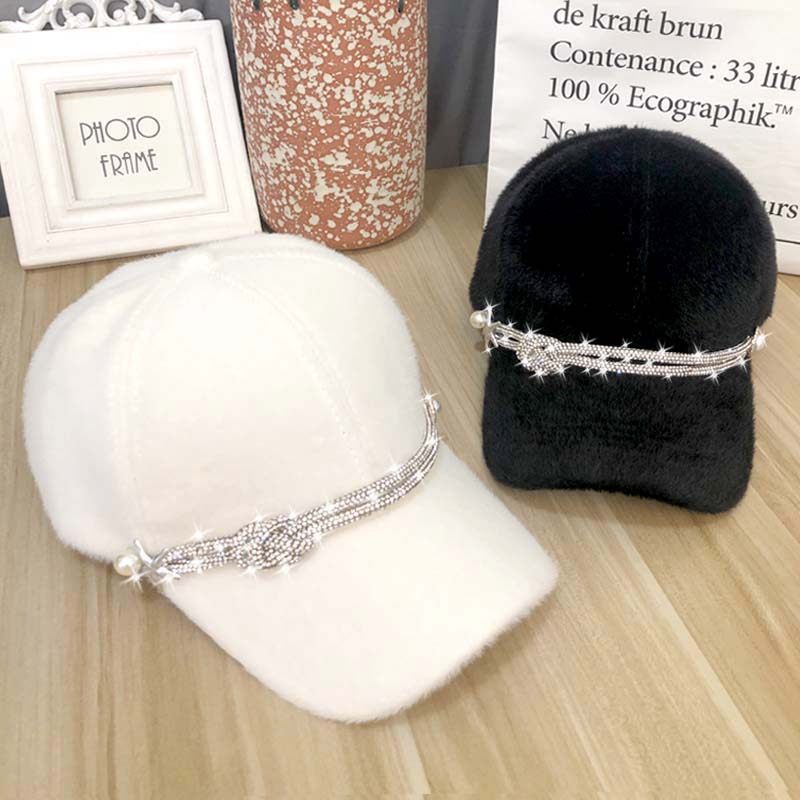 水钻帽子女鸭舌帽子秋冬季时尚百搭纯色绒毛厚实韩版潮休闲棒球帽,服饰配件/皮带/帽子/围巾,帽子,淘宝优惠券,粉丝福利购,淘宝优惠卷