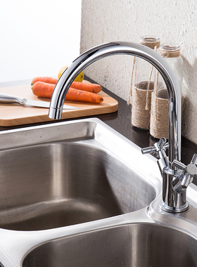 狮林全黄铜十字创意双把厨房水龙头冷热洗碗洗菜盆双开水龙头欧式