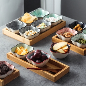陶瓷分格果盘托盘零食盘日式客厅干果拼盘创意茶点盘餐厅小吃盘