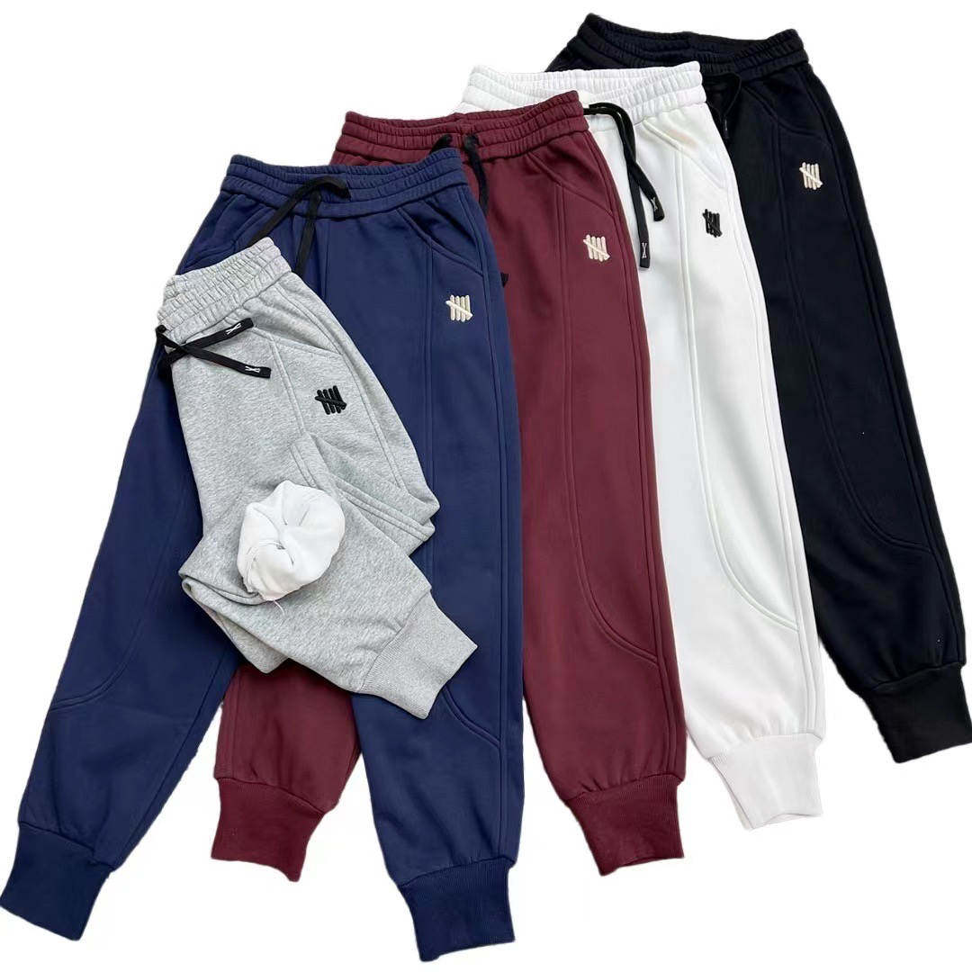 秋冬新款时尚百搭松紧腰抽绳加绒加厚保暖刺绣休闲裤卫裤女