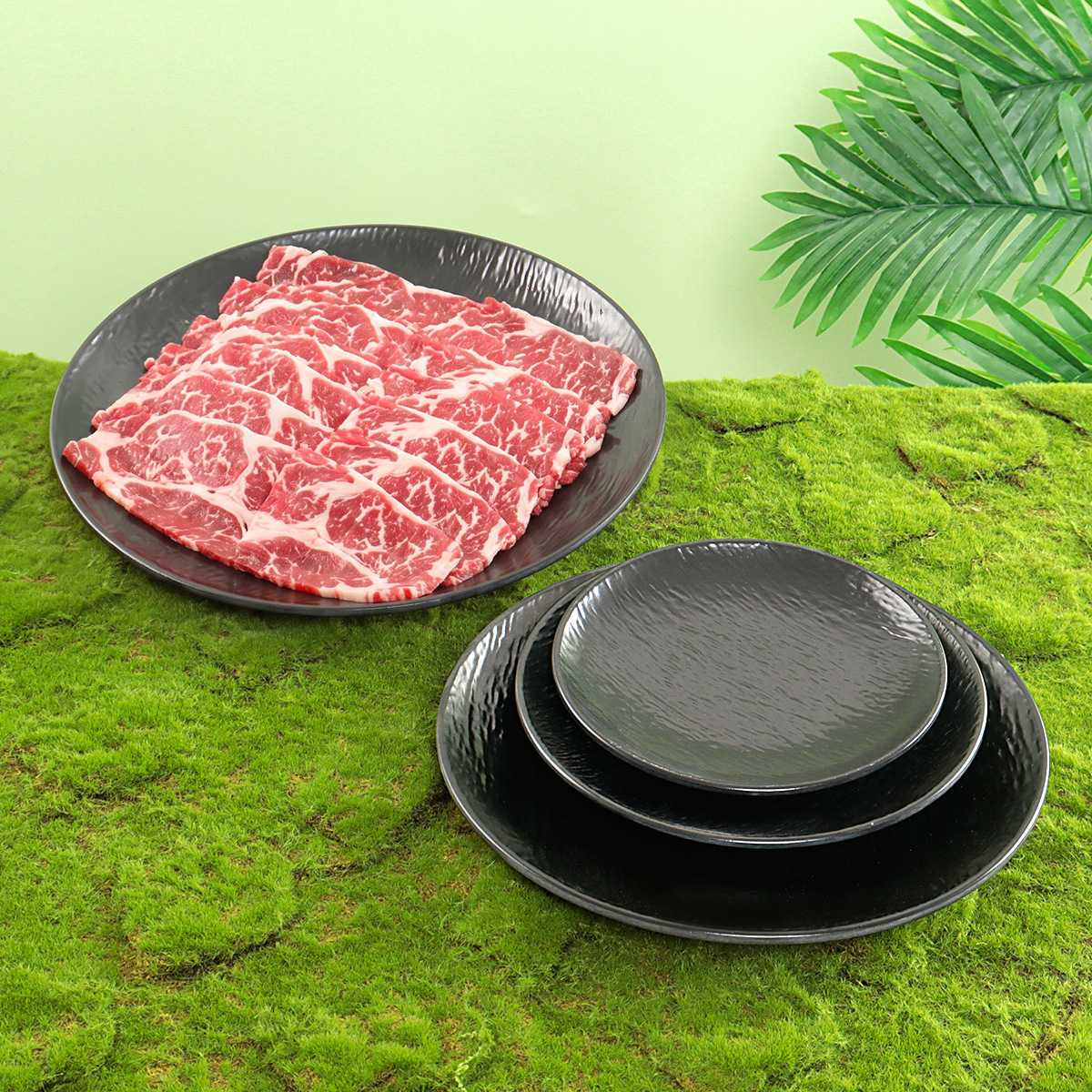 密胺餐具高级感石纹圆盘商用日式