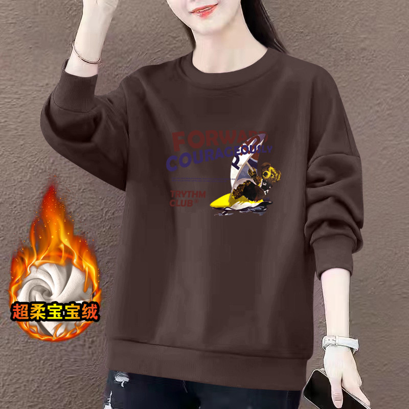 大牌出口纯棉加绒加厚印花卫衣女